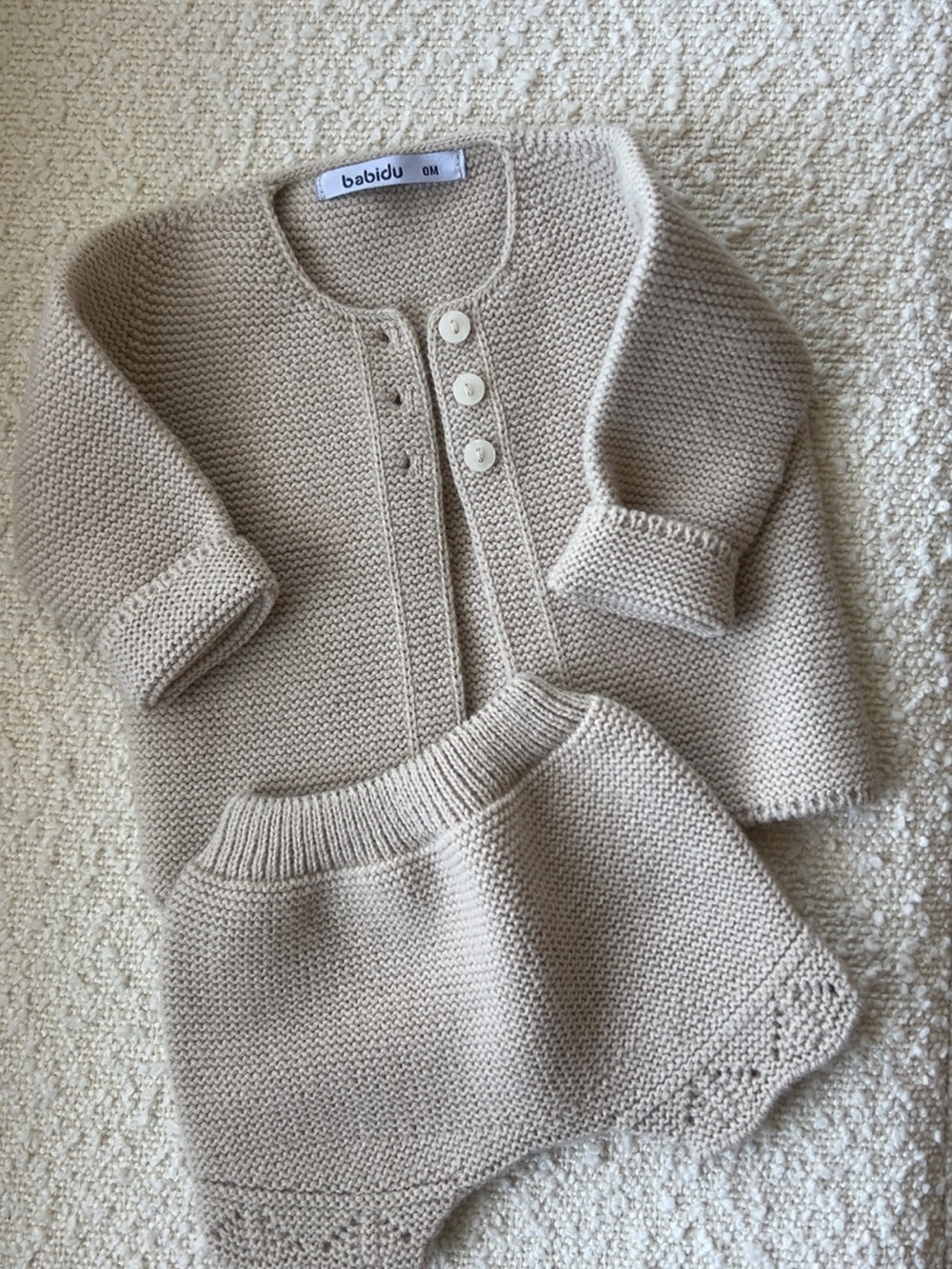 Babidu Soft Knit Baby Cardigan & Skirt Set - Beige